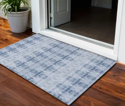 3' X 5' Navy Blue And Sky Blue Geometric Washable Indoor Outdoor Area Rug