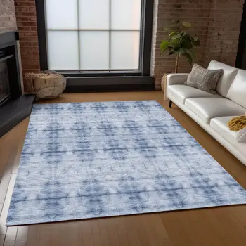 3' X 5' Navy Blue And Sky Blue Geometric Washable Indoor Outdoor Area Rug