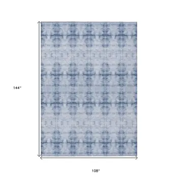 9' X 12' Navy Blue And Sky Blue Geometric Washable Indoor Outdoor Area Rug