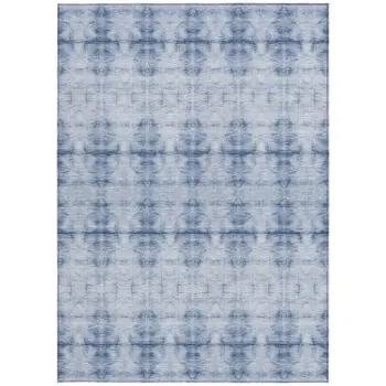 9' X 12' Navy Blue And Sky Blue Geometric Washable Indoor Outdoor Area Rug