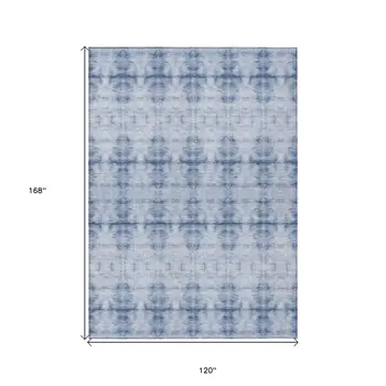 10' X 14' Navy Blue And Sky Blue Geometric Washable Indoor Outdoor Area Rug