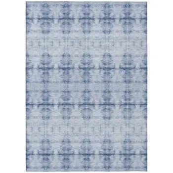 10' X 14' Navy Blue And Sky Blue Geometric Washable Indoor Outdoor Area Rug