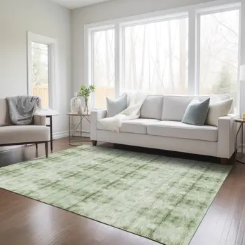 3' X 5' Sage And Green Geometric Washable Indoor Outdoor Area Rug