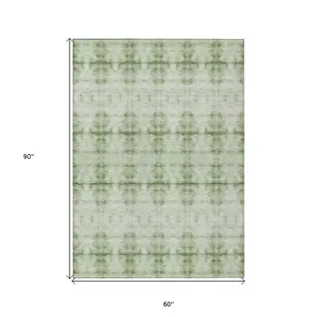 5' X 8' Sage And Green Geometric Washable Indoor Outdoor Area Rug