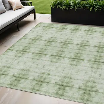 5' X 8' Sage And Green Geometric Washable Indoor Outdoor Area Rug
