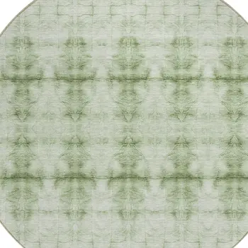 8' Sage And Green Round Geometric Washable Indoor Outdoor Area Rug