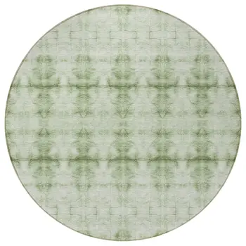 8' Sage And Green Round Geometric Washable Indoor Outdoor Area Rug