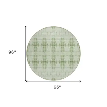 8' Sage And Green Round Geometric Washable Indoor Outdoor Area Rug
