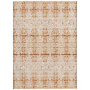3' X 5' Salmon And Ivory Geometric Washable Indoor Outdoor Area Rug