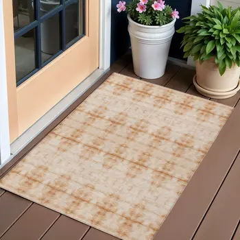 3' X 5' Salmon And Ivory Geometric Washable Indoor Outdoor Area Rug