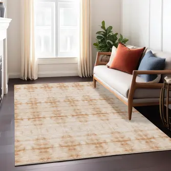 3' X 5' Salmon And Ivory Geometric Washable Indoor Outdoor Area Rug