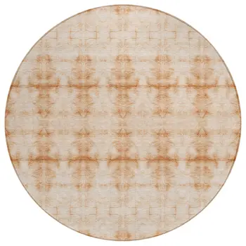 8' Salmon And Ivory Round Geometric Washable Indoor Outdoor Area Rug