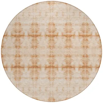 8' Salmon And Ivory Round Geometric Washable Indoor Outdoor Area Rug