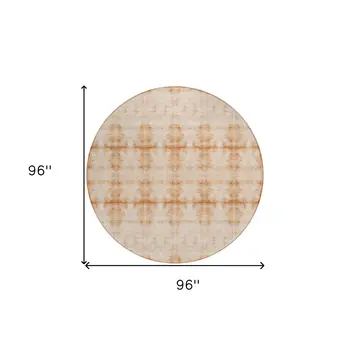 8' Salmon And Ivory Round Geometric Washable Indoor Outdoor Area Rug