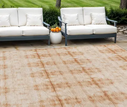 8' X 10' Salmon And Ivory Geometric Washable Indoor Outdoor Area Rug