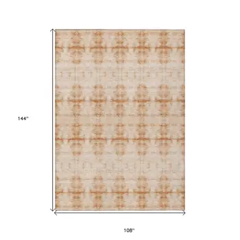 9' X 12' Salmon And Ivory Geometric Washable Indoor Outdoor Area Rug