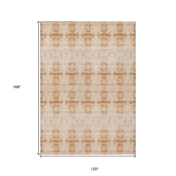 10' X 14' Salmon And Ivory Geometric Washable Indoor Outdoor Area Rug