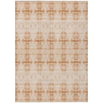 10' X 14' Salmon And Ivory Geometric Washable Indoor Outdoor Area Rug