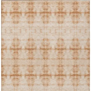 10' X 14' Salmon And Ivory Geometric Washable Indoor Outdoor Area Rug