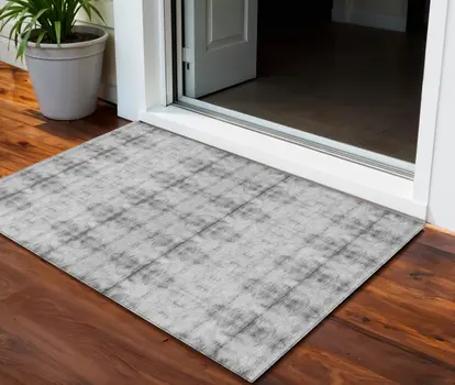 3' X 5' Silver And Gray Geometric Washable Indoor Outdoor Area Rug
