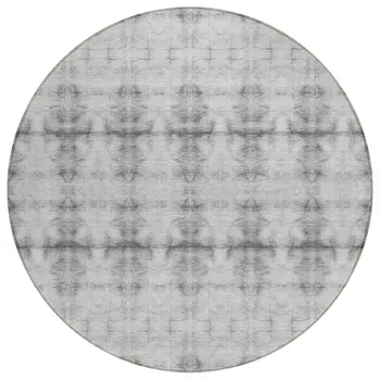 8' Silver And Gray Round Geometric Washable Indoor Outdoor Area Rug
