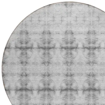 8' Silver And Gray Round Geometric Washable Indoor Outdoor Area Rug