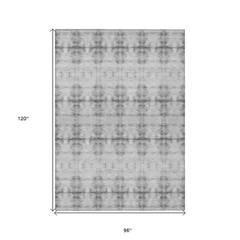 8' X 10' Silver And Gray Geometric Washable Indoor Outdoor Area Rug