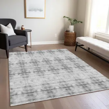8' X 10' Silver And Gray Geometric Washable Indoor Outdoor Area Rug