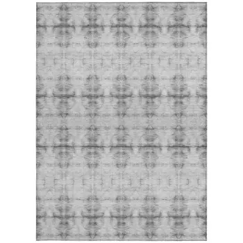 9' X 12' Silver And Gray Geometric Washable Indoor Outdoor Area Rug