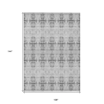 9' X 12' Silver And Gray Geometric Washable Indoor Outdoor Area Rug