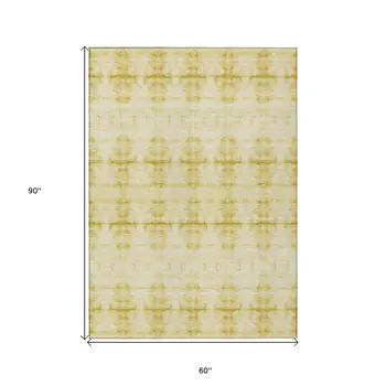 5' X 8' Wheat And Gold Geometric Washable Indoor Outdoor Area Rug