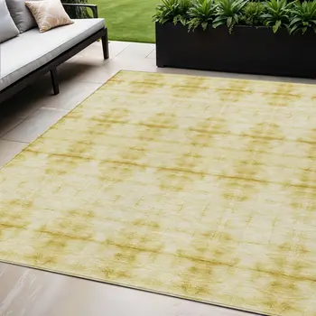 5' X 8' Wheat And Gold Geometric Washable Indoor Outdoor Area Rug
