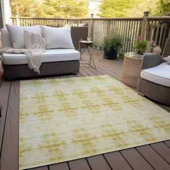 5' X 8' Wheat And Gold Geometric Washable Indoor Outdoor Area Rug