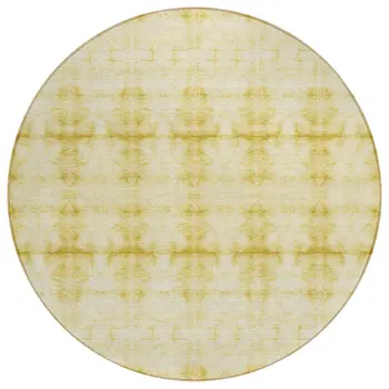 8' Wheat And Gold Round Geometric Washable Indoor Outdoor Area Rug