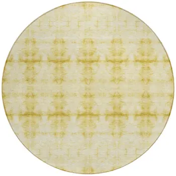 8' Wheat And Gold Round Geometric Washable Indoor Outdoor Area Rug