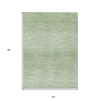 5' X 8' Artichoke Green And Green Abstract Washable Indoor Outdoor Area Rug