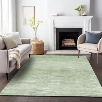 5' X 8' Artichoke Green And Green Abstract Washable Indoor Outdoor Area Rug
