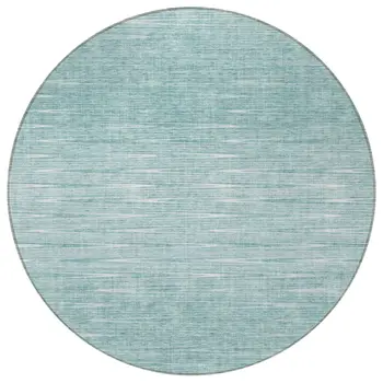8' Aqua And Ivory Round Abstract Washable Indoor Outdoor Area Rug