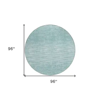 8' Aqua And Ivory Round Abstract Washable Indoor Outdoor Area Rug