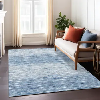3' X 5' Navy Blue And Sky Blue Abstract Washable Indoor Outdoor Area Rug