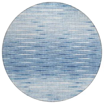 8' Navy Blue And Sky Blue Round Abstract Washable Indoor Outdoor Area Rug