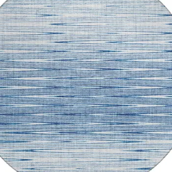 8' Navy Blue And Sky Blue Round Abstract Washable Indoor Outdoor Area Rug