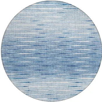 8' Navy Blue And Sky Blue Round Abstract Washable Indoor Outdoor Area Rug
