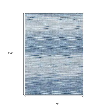 8' X 10' Navy Blue And Sky Blue Abstract Washable Indoor Outdoor Area Rug