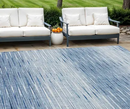 8' X 10' Navy Blue And Sky Blue Abstract Washable Indoor Outdoor Area Rug
