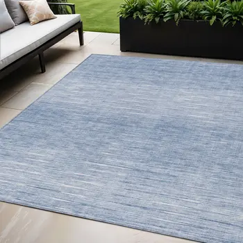 5' X 8' Denim Blue And Blue Abstract Washable Indoor Outdoor Area Rug
