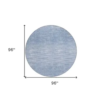 8' Denim Blue And Blue Round Abstract Washable Indoor Outdoor Area Rug