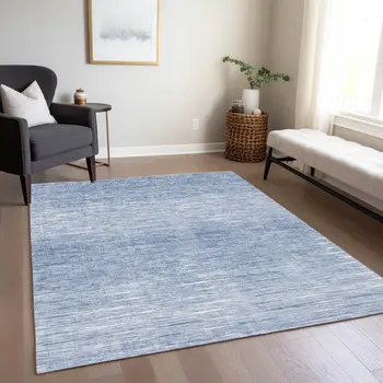 10' X 14' Denim Blue And Blue Abstract Washable Indoor Outdoor Area Rug