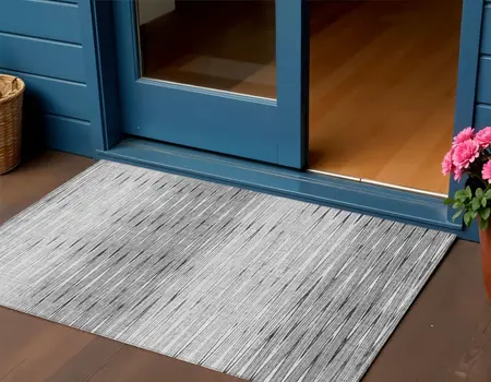 3' X 5' Gray And Charcoal Abstract Washable Indoor Outdoor Area Rug