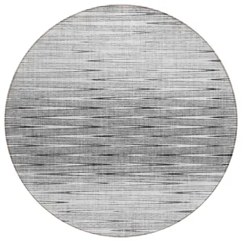 8' Gray And Charcoal Round Abstract Washable Indoor Outdoor Area Rug